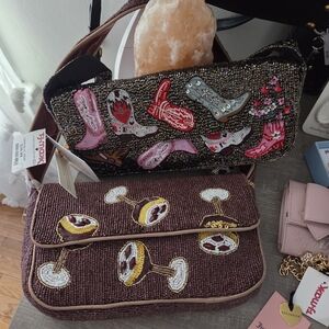Chic Brown Beaded Clutch with Embellishments